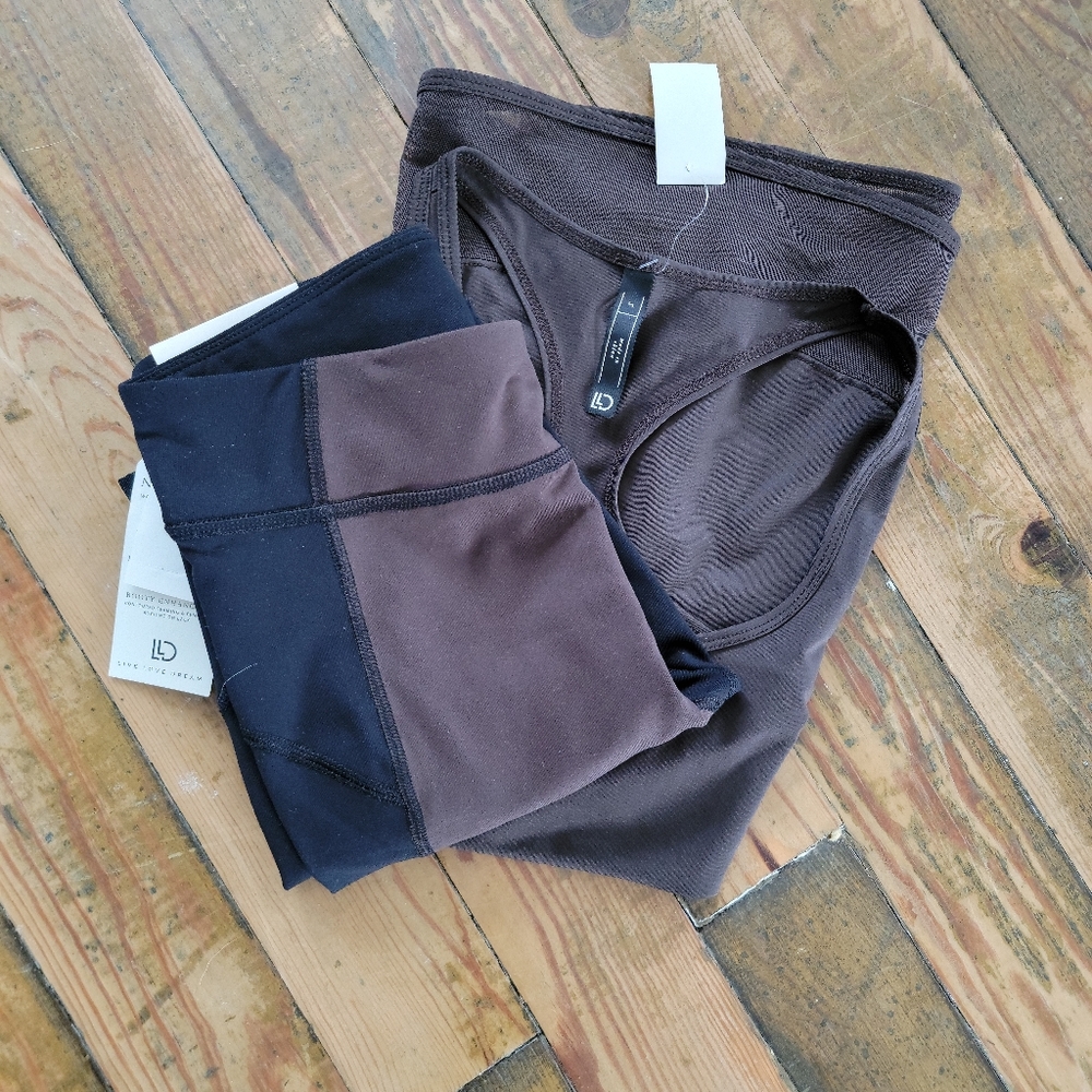 NWT Aeropostale brown and black sport leggings with matching brown tank top